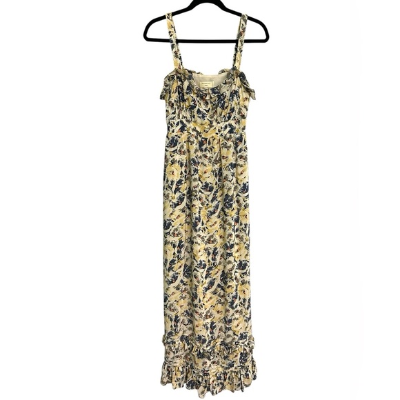Anthropologie Womens Moulinette Soeurs 100% Silk Maxi Ruffle Floral Dress Size 4 - Picture 1 of 9